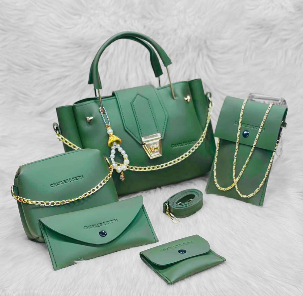5 Pcs Women Leather plain Hand Bag Set