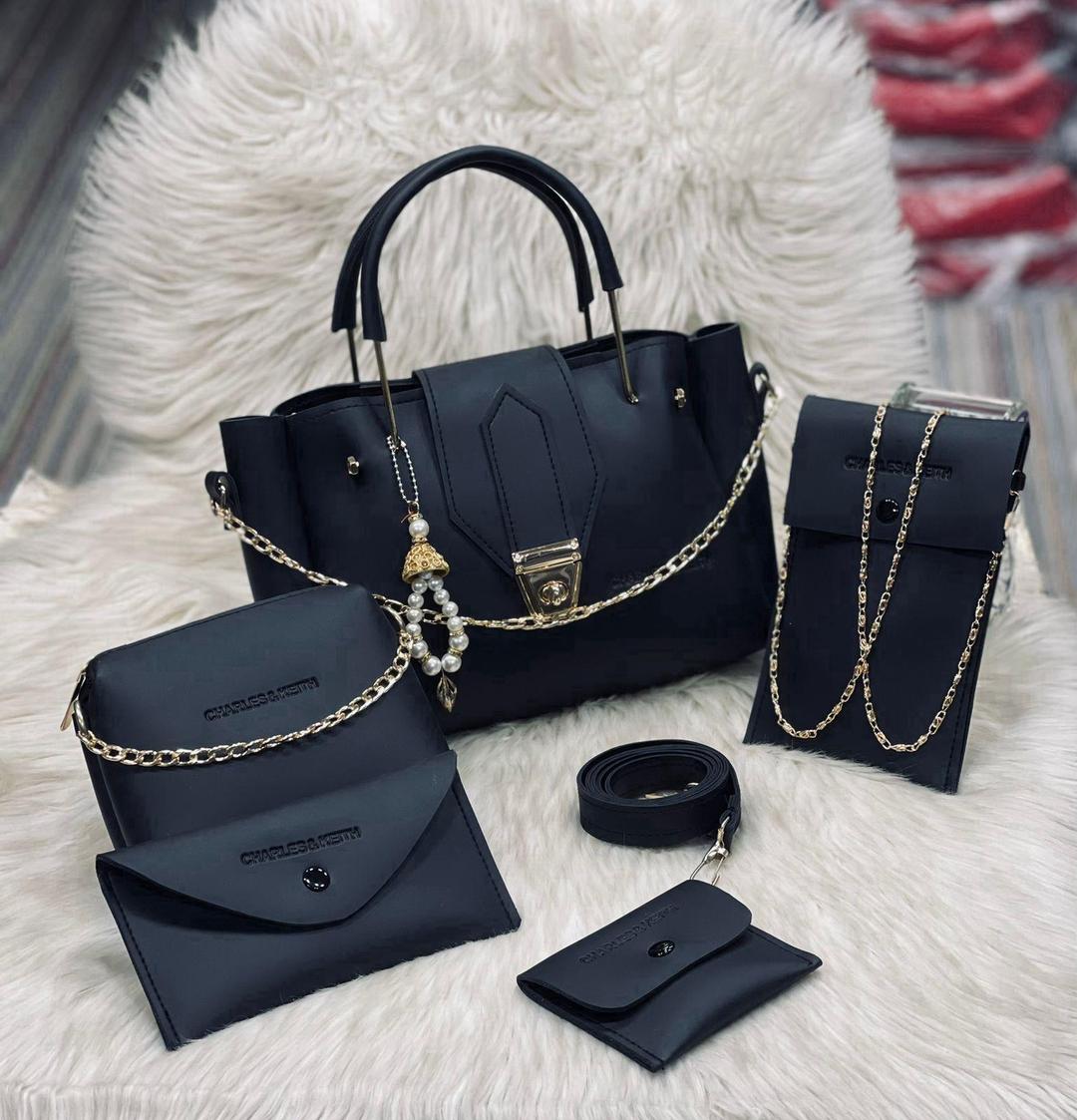 Stylish Girl's Leather Hand Bag Set - 5 Pcs