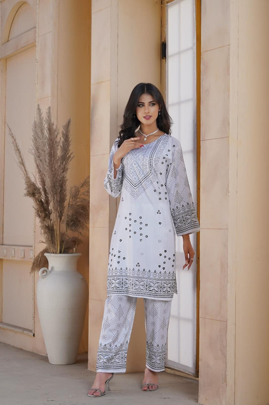Stylish Block Printed Linen Shirt & Trouser Set - 2 Pcs