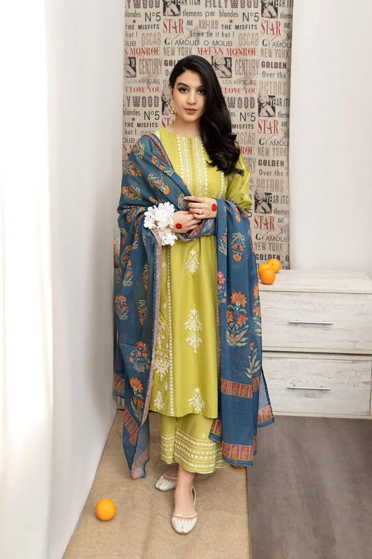 3Pcs Women's Unstitched Embroidered Lawn Suit Hype Hem