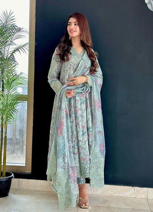 3Pcs Women's Unstitched Embroidered Lawn Suit Hype Hem