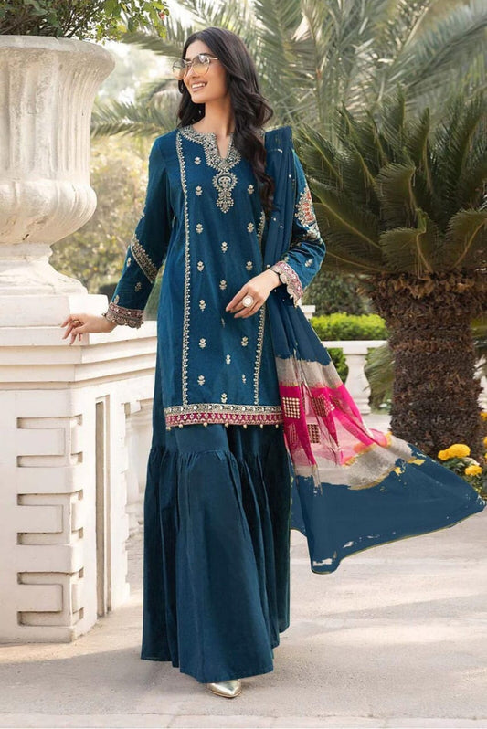 3 Pcs Women's Unstitched Embroidered Lawn Suit Hype Hem
