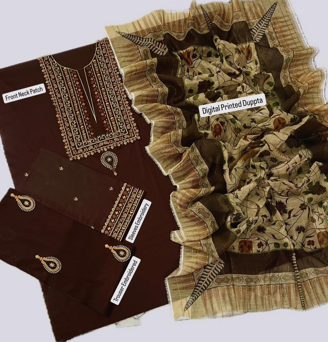 3 Pcs Women's Unstitched Embroidered Lawn Suit Hype Hem