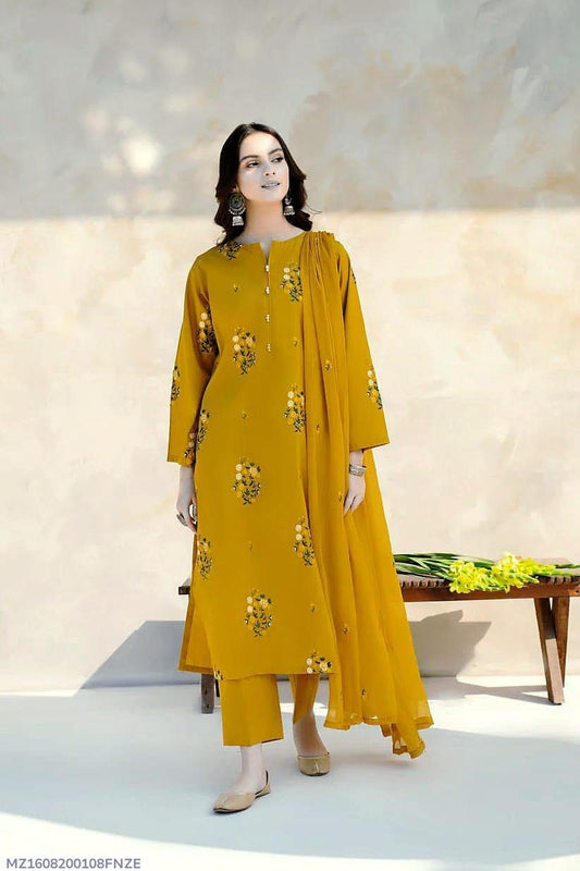 3 Pcs Women's Unstitched Embroidered Lawn Suit Hype Hem