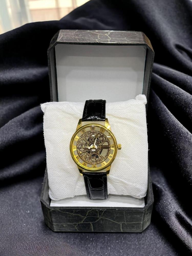 Skeleton Dial Watch For Men's In Leather Strap