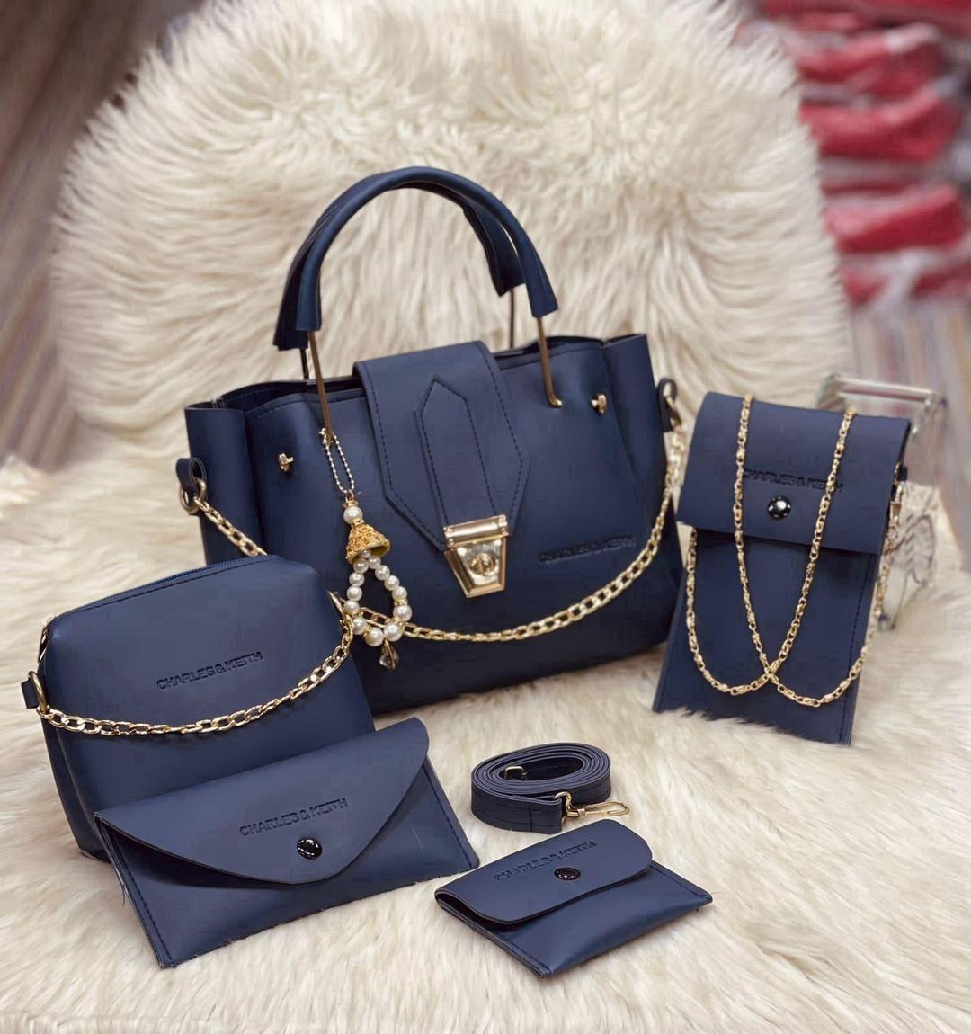 Stylish Girl's Leather Hand Bag Set - 5 Pcs