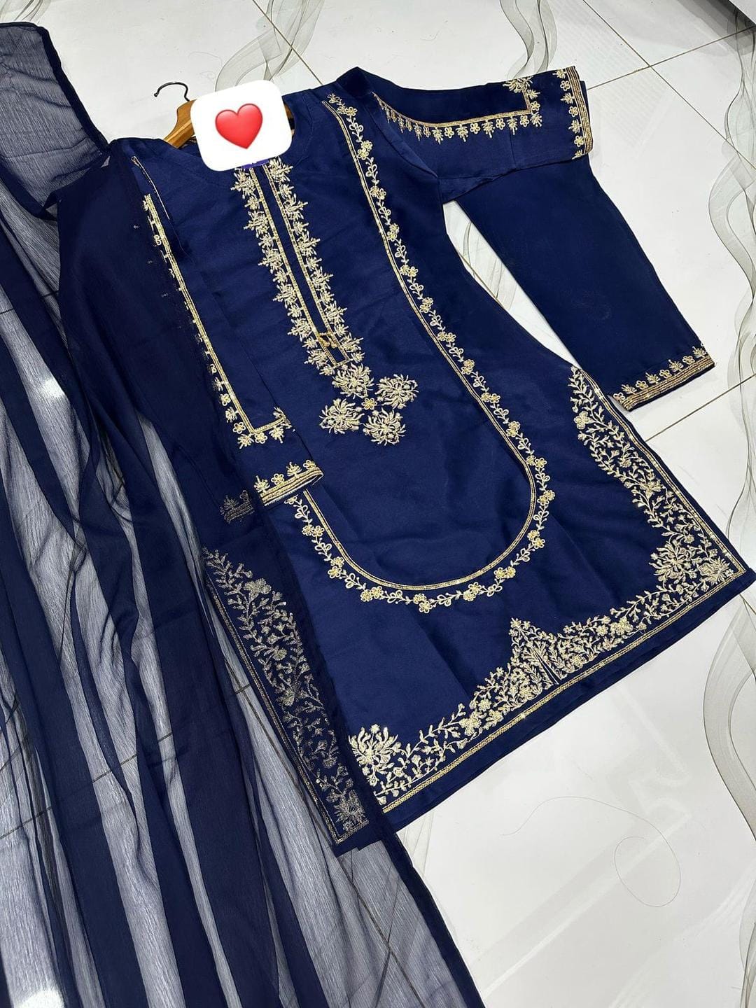 3 Pcs Women's Stitched Sequins Embroidered Frock