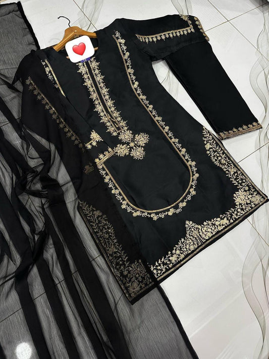 : 3 Pcs Women's Stitched Embroidered Suit