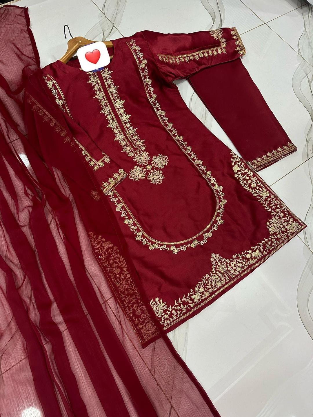 3 Pcs Women's Stitched Sequins Embroidered Frock