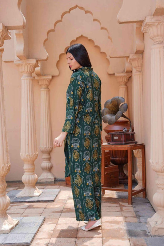 2 Pcs Women's Stitched Linen Printed Shirt & Trouser
