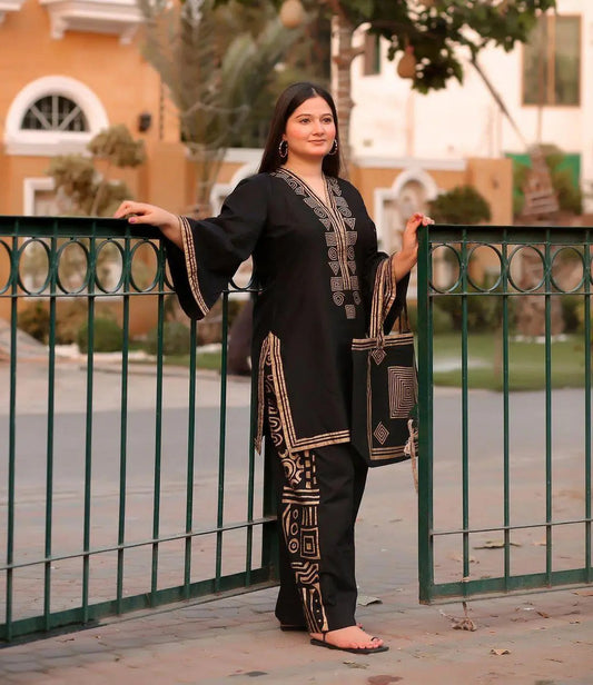 2Pcs Women's Elegant Stitched Embroidered Suit Hype Hem