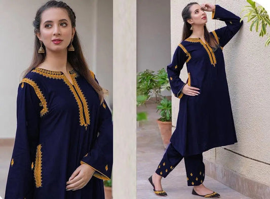 2Pcs Women's Stitched Embroidered Suit Hype Hem