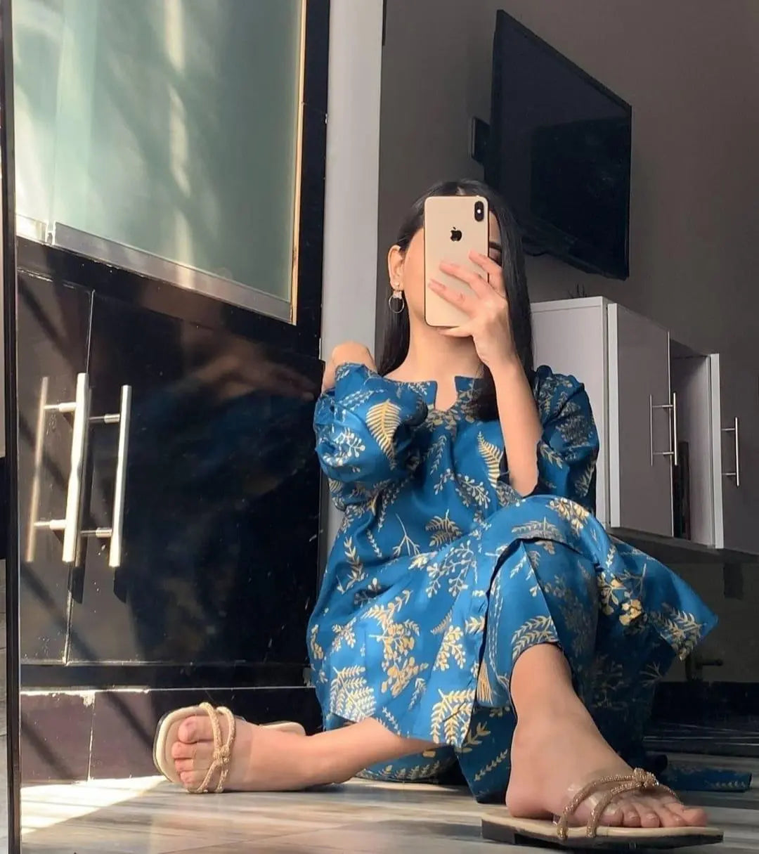 2Pcs Women's Stitched Printed Suit Hype Hem