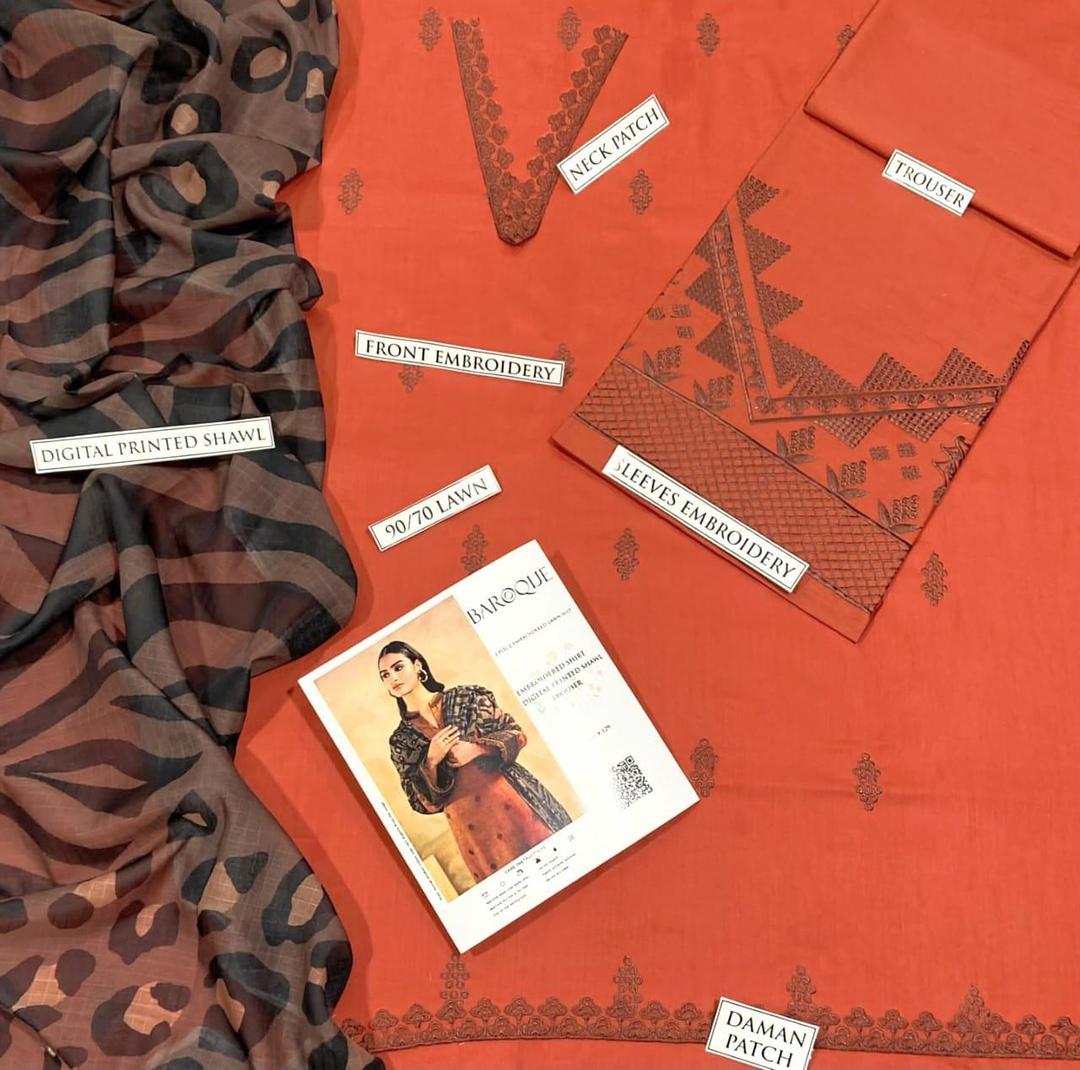 3 Pcs Women's Unstitched Embroidered Lawn Suit Hype Hem