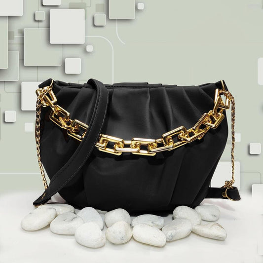 Stylish Leather Hand Bag With Long Chain