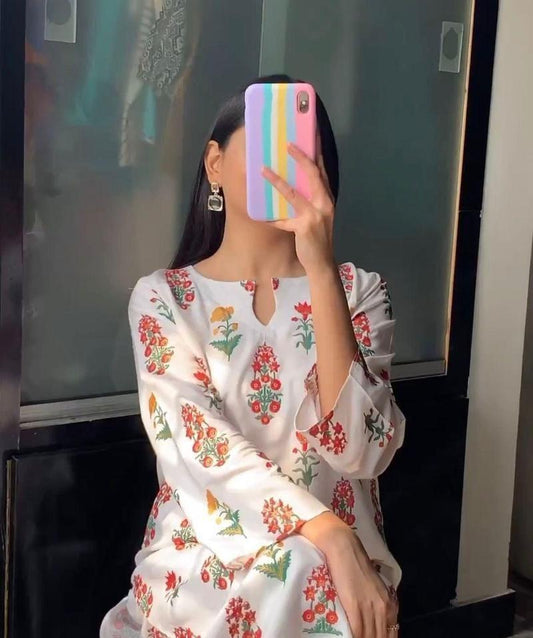 2 Pcs Women's Stitched Linen Printed Shirt And Trouser