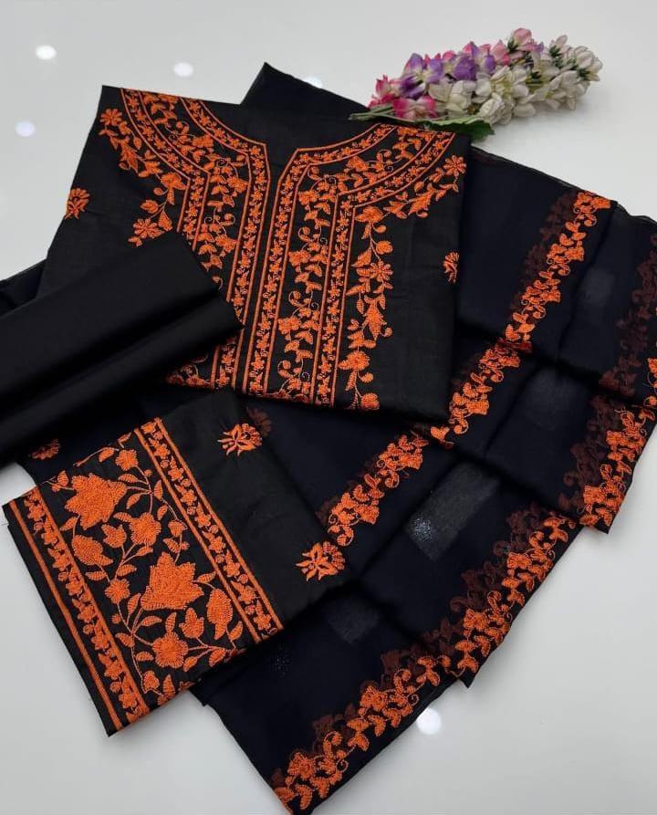 3 Pcs Women's Unstitched Chikankari Embroidered Suit