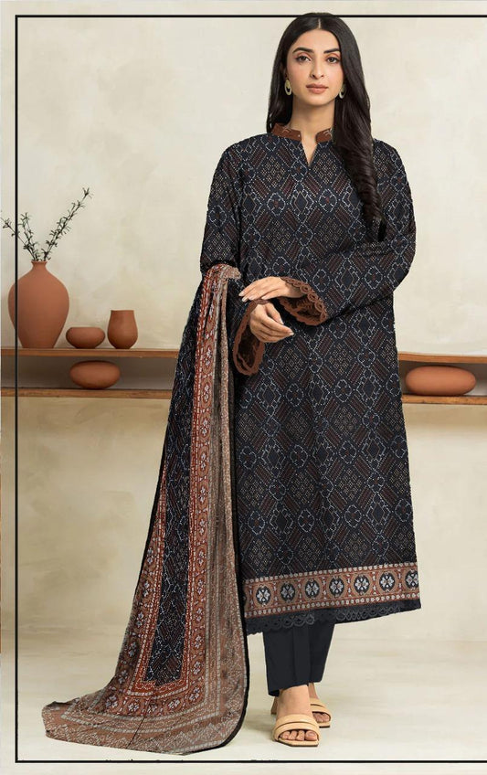3 Pcs Women's Unstitched Printed Suit