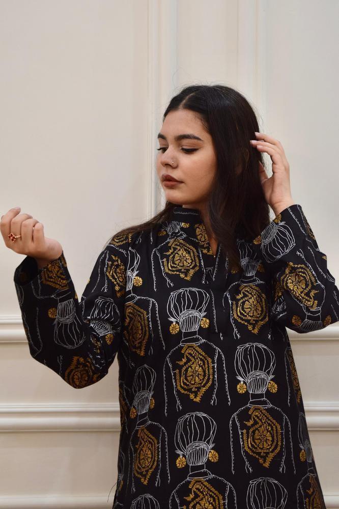 2 Pcs Women's Stitched Linen Printed Shirt & Trouser