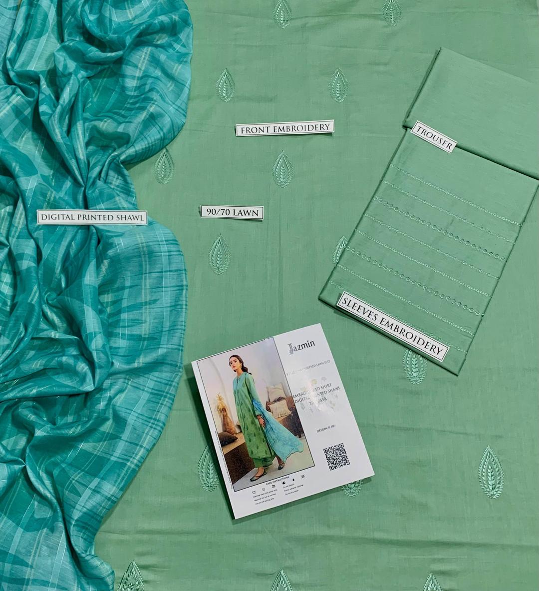 3Pcs Women's Unstitched Embroidered Lawn Suit Hype Hem