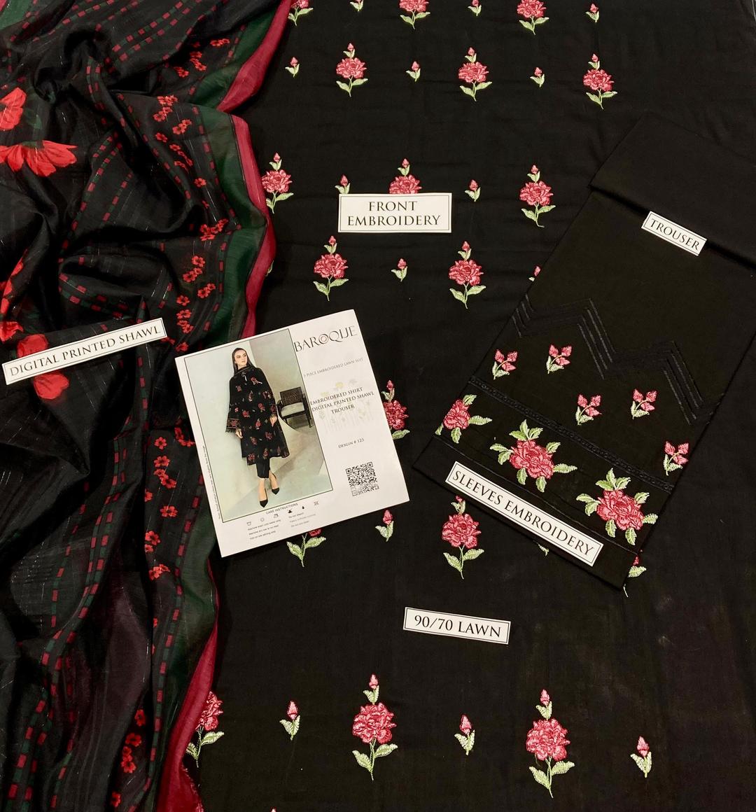 3Pcs Women's Unstitched Embroidered Lawn Suit Hype Hem