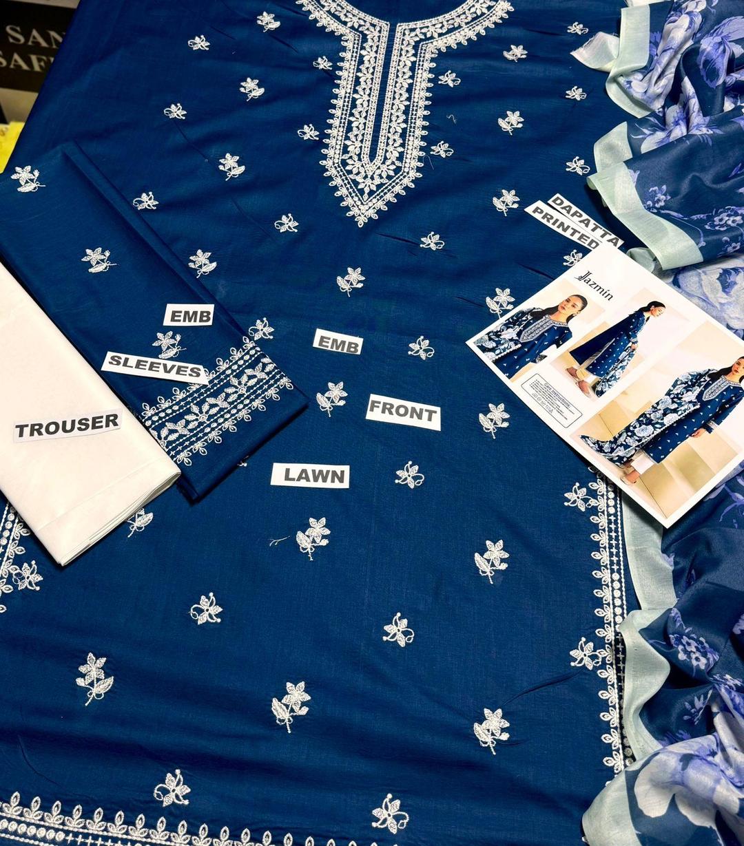 3Pcs Women's Unstitched Embroidered Lawn Suit Hype Hem