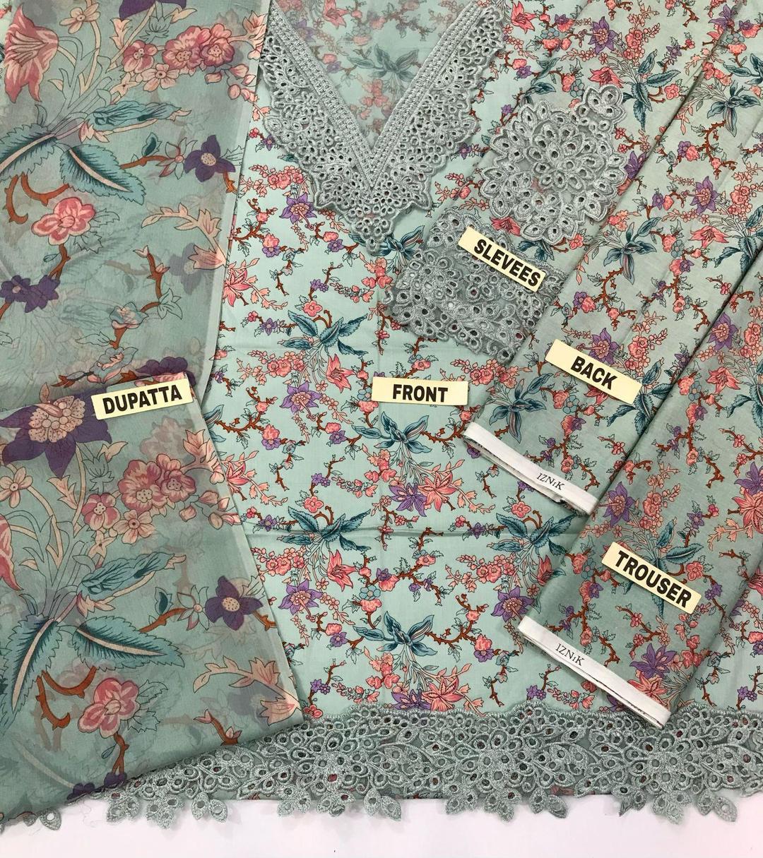 3Pcs Women's Unstitched Embroidered Lawn Suit Hype Hem