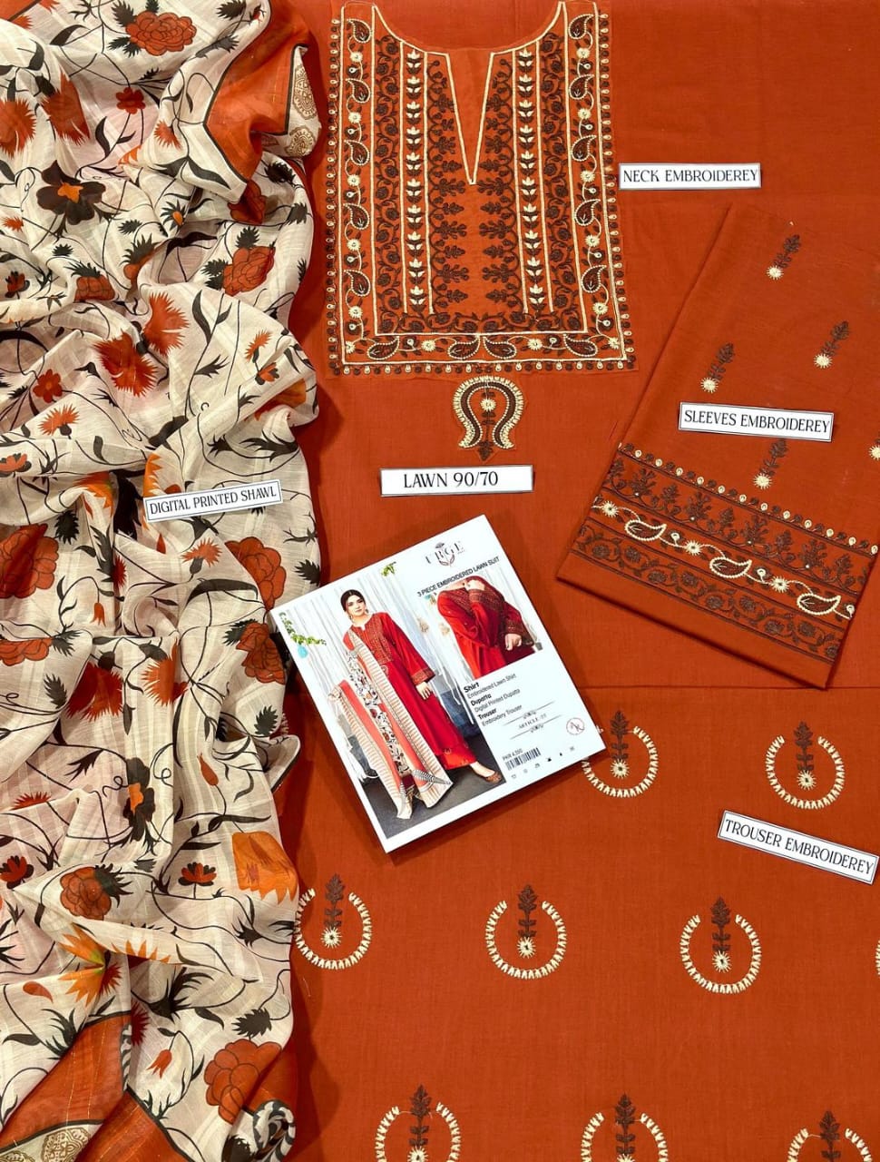 3Pcs Women's Unstitched Embroidered Lawn Suit Hype Hem