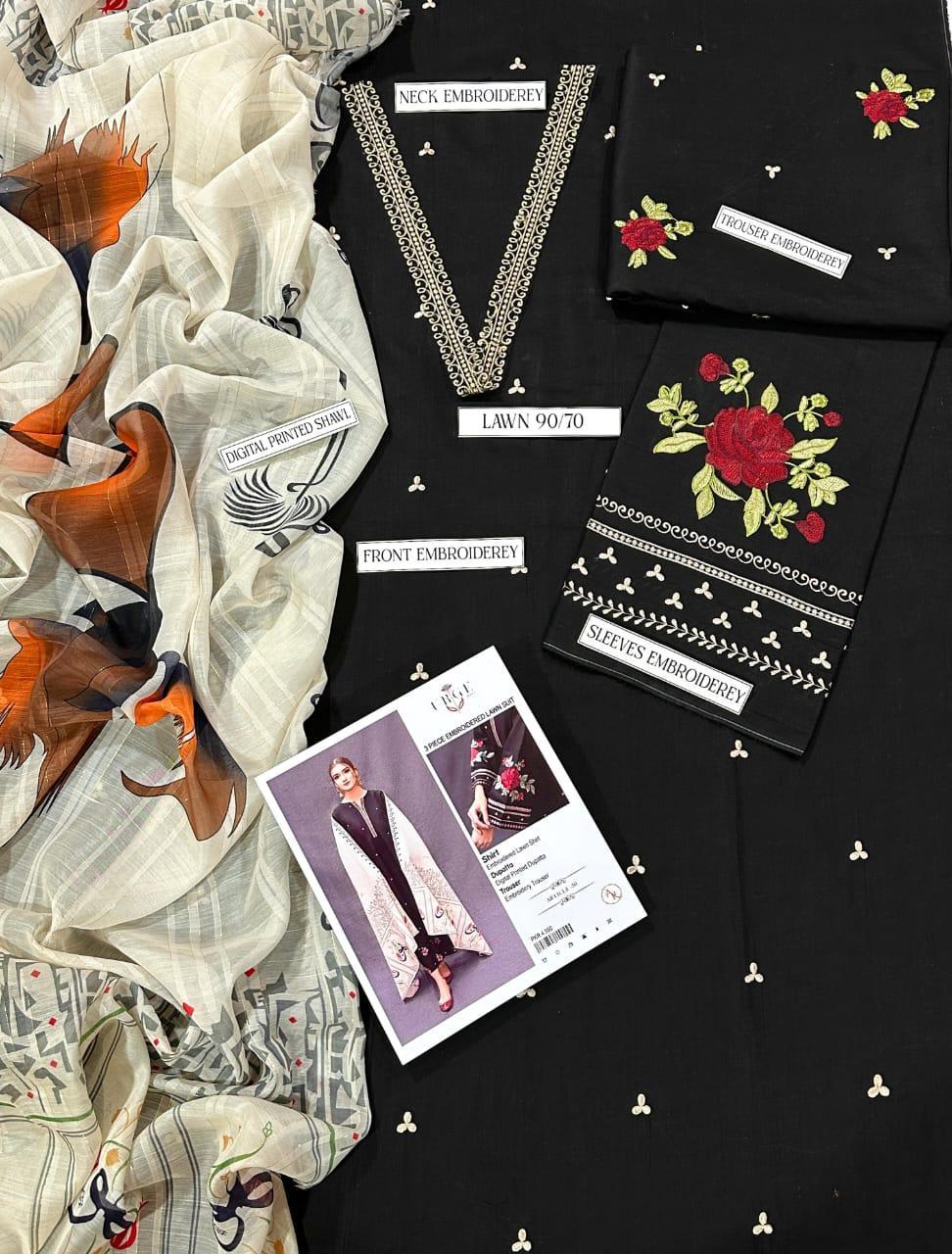 3Pcs Women's Unstitched Embroidered Lawn Suit Hype Hem