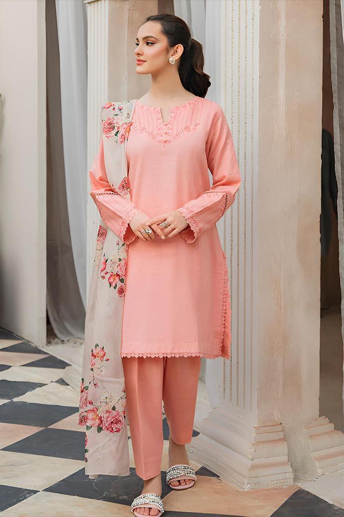 3 Pcs Women's Unstitched Embroidered Lawn Suit Hype Hem