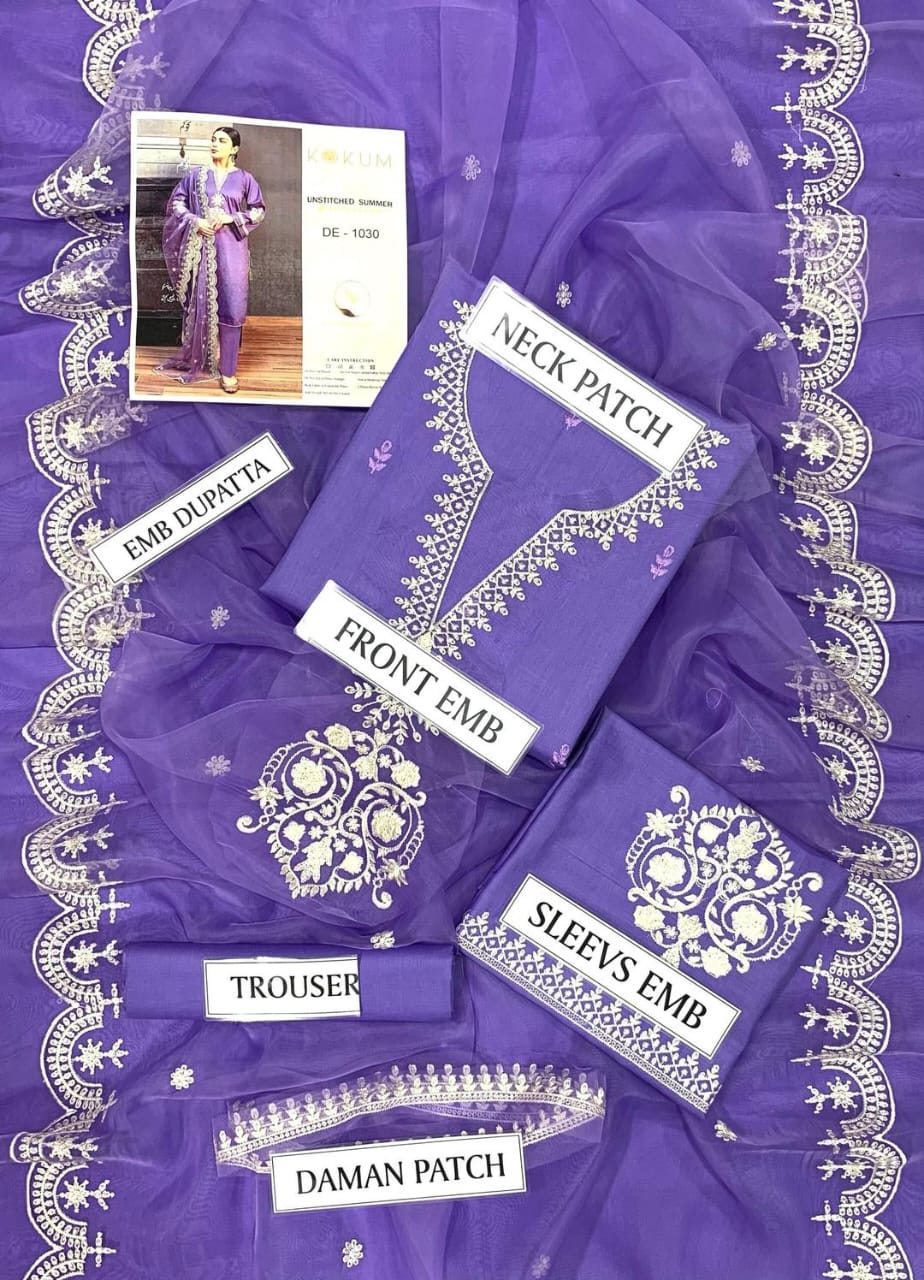 3 Pcs Women's Unstitched Embroidered Lawn Suit Hype Hem