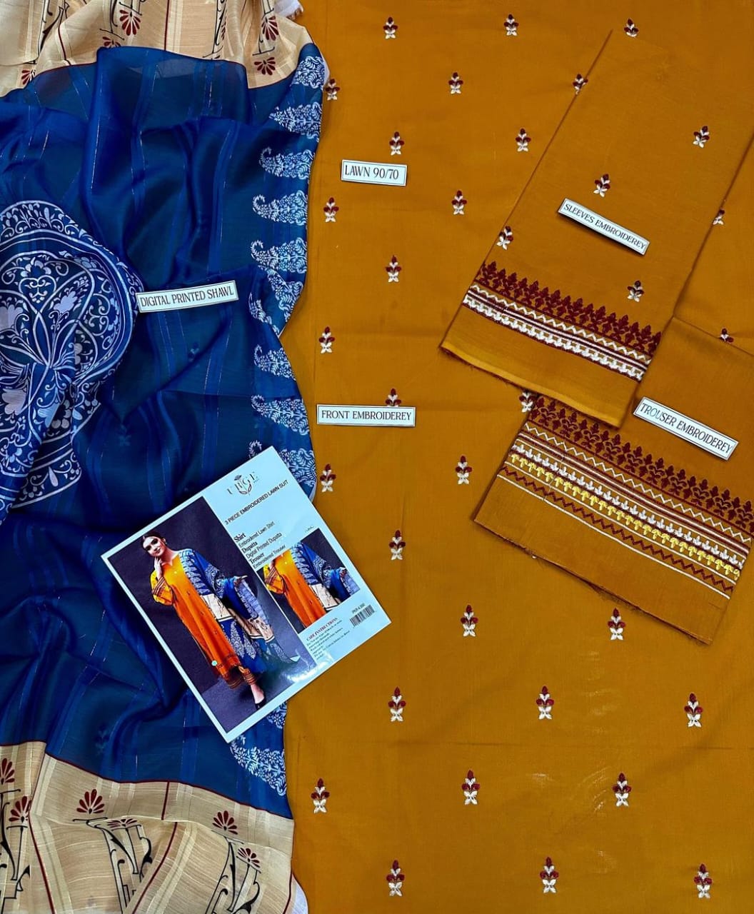 3Pcs Women's Unstitched Embroidered Lawn Suit Hype Hem