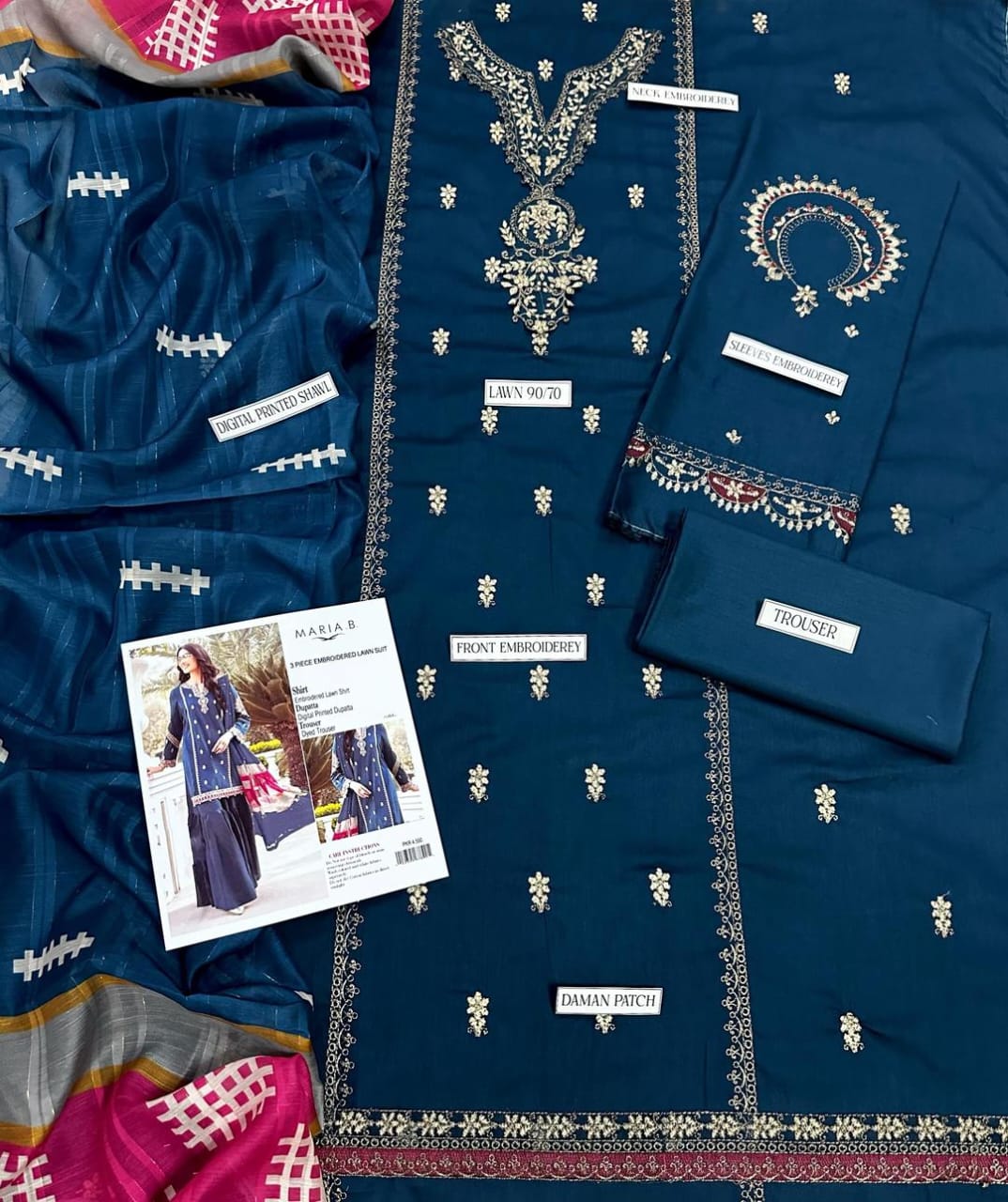 3 Pcs Women's Unstitched Embroidered Lawn Suit Hype Hem