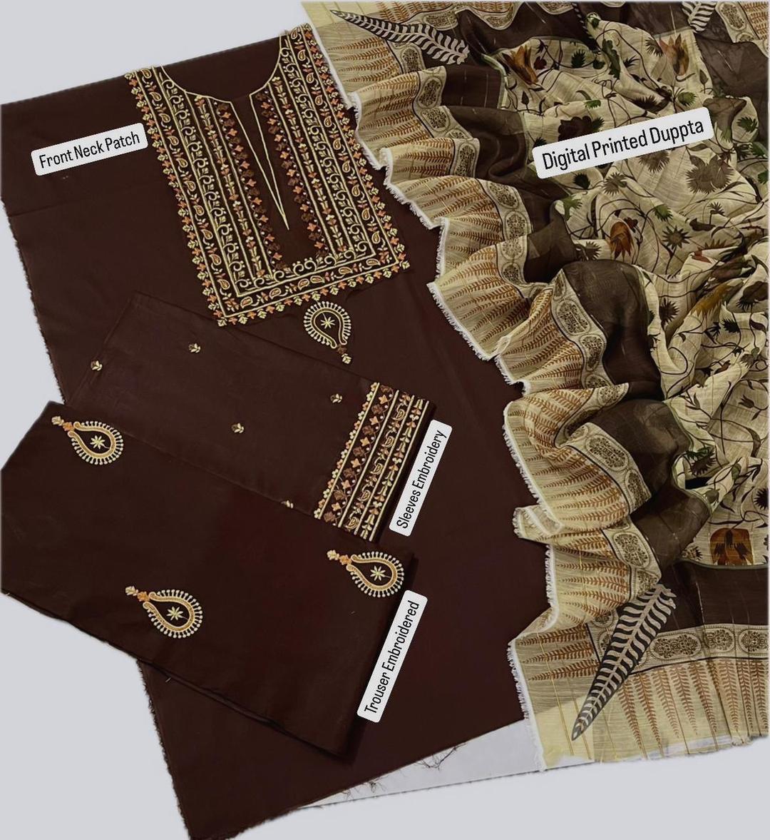 3 Pcs Women's Unstitched Embroidered Lawn Suit Hype Hem