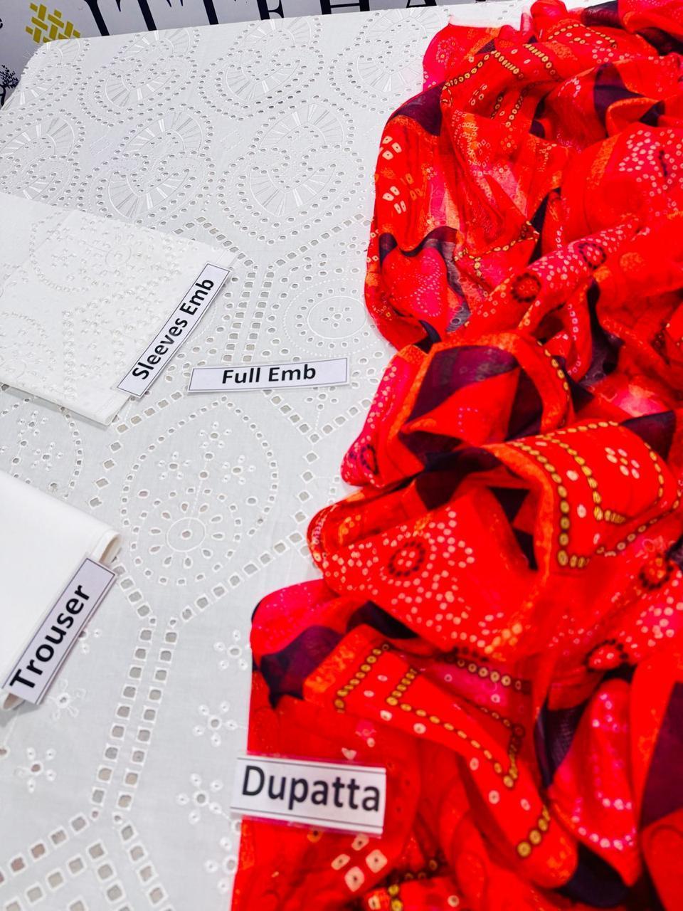 3 Pcs Women's Unstitched Suit Chikankari Embroidered Lawn Hype Hem