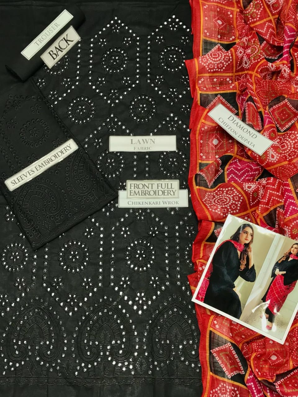 3 Pcs Women's Unstitched Suit Chikankari Embroidered Lawn Hype Hem