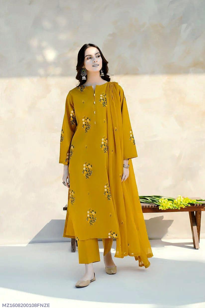 3 Pcs Women's Unstitched Embroidered Lawn Suit Hype Hem