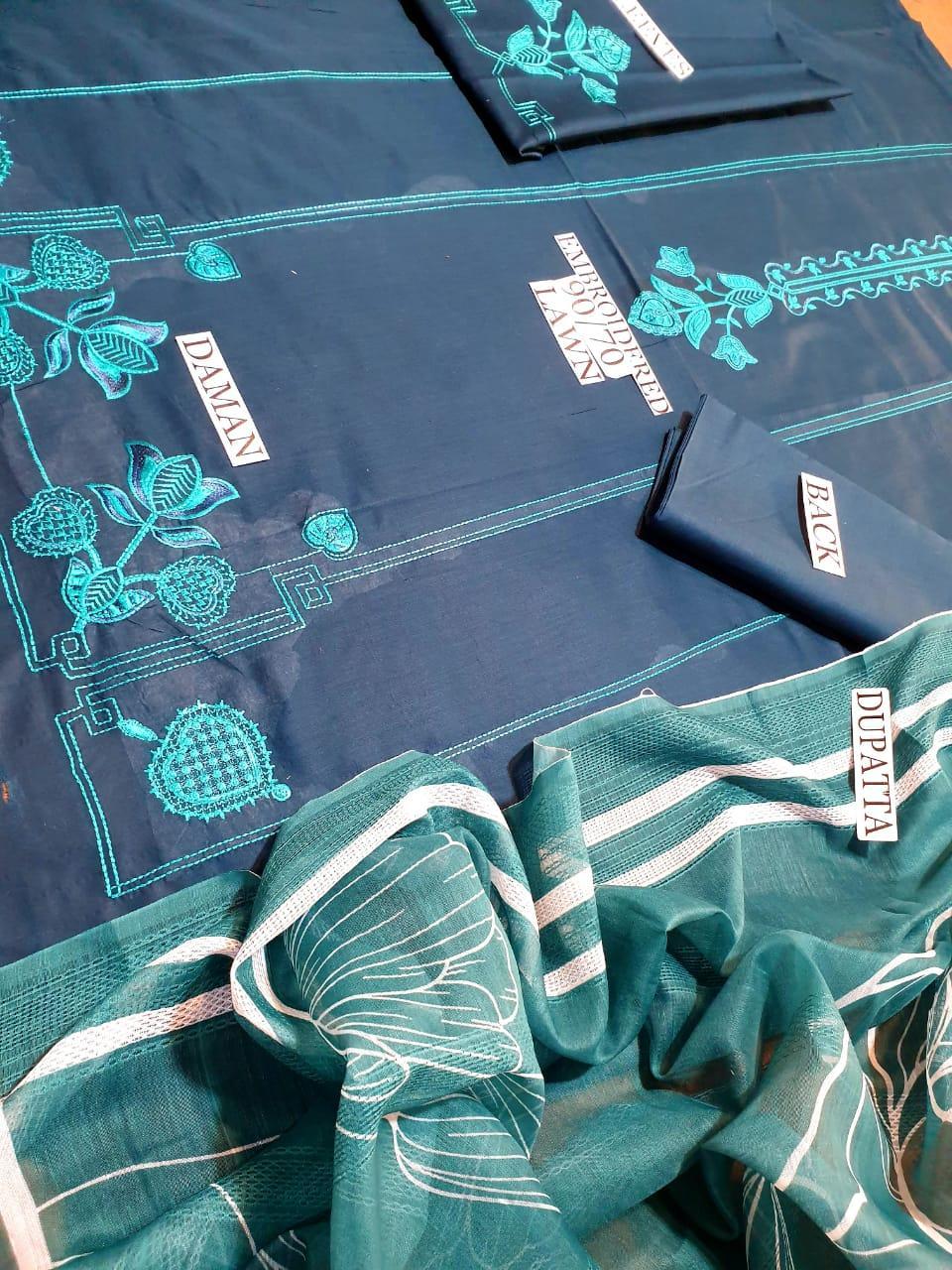 3 Pcs Women's Unstitched Embroidered Lawn Suit Hype Hem