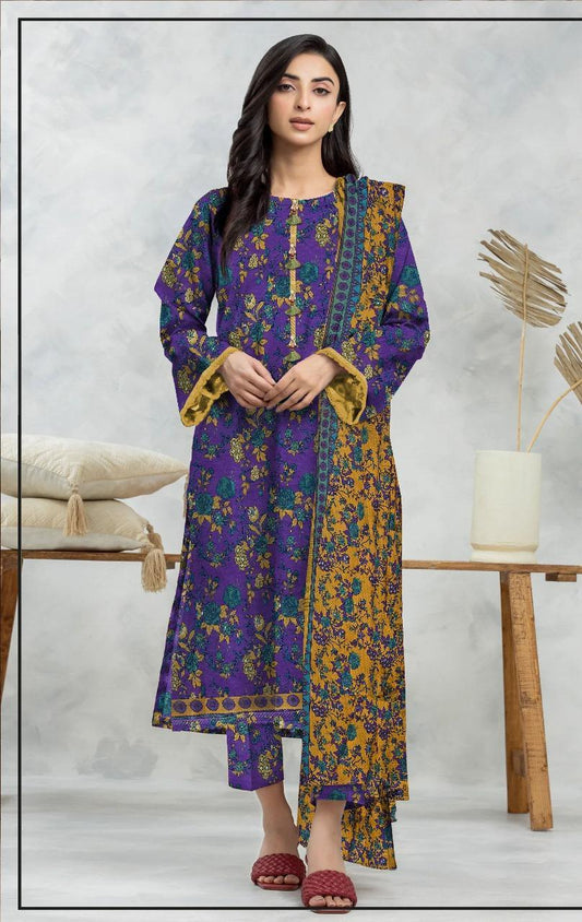 3 Pcs Women's Unstitched Printed Suit