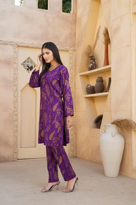 Stylish Women's Stitched Shirt And Trouser Set - Block Printed - 2 Pcs