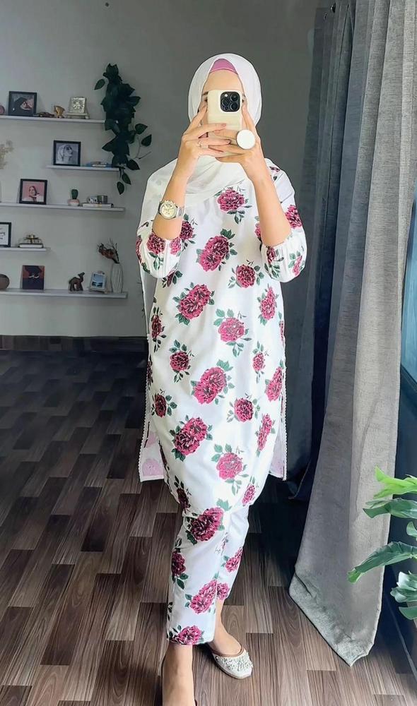 2 Pcs Women's Stitched Linen Embroidered Shirt & Trouser