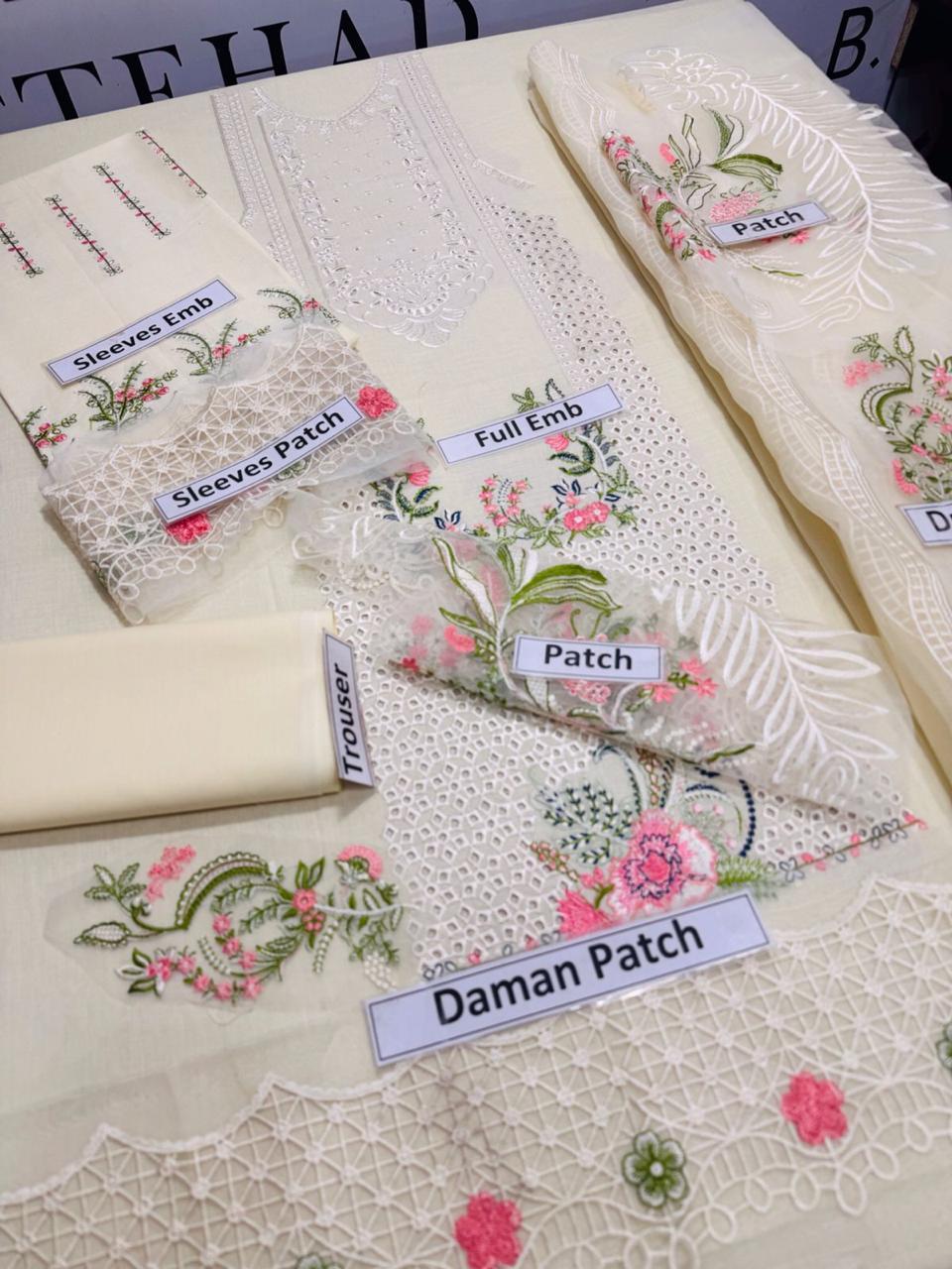 3 Pcs Women's Unstitched Embroidered Suit