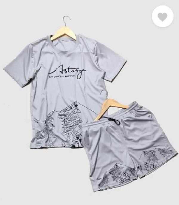 2- Pcs Men's Polyester Printed T-Shirt & Shorts Tracksuit